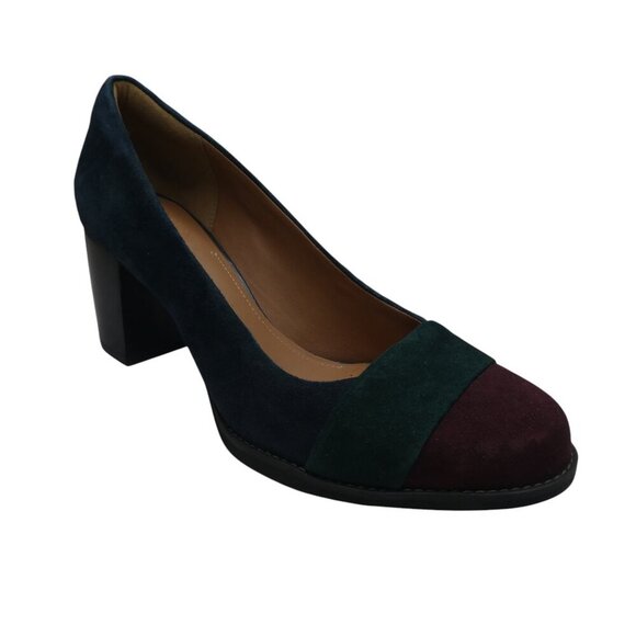 Clarks Tarah Brae Colorblock Suede Chunky Heel Pumps Womens 8.5 - Picture 1 of 14